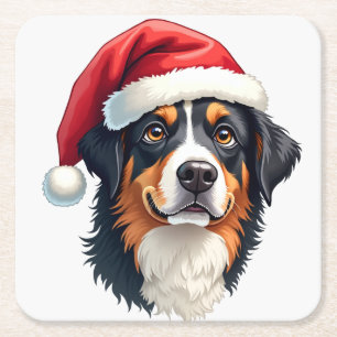 Kerstmis Berner Sennenhond in Kerstman hoed Vierkante Kartonnen Onderzetter