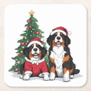 Kerstmis Berner Sennenhonden Vierkante Kartonnen Onderzetter