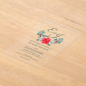 Kerstmis Berry Poinsettia Wreath Monogram Weddensc Acryl Uitnodigingen (Laagn)