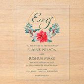 Kerstmis Berry Poinsettia Wreath Monogram Weddensc Acryl Uitnodigingen (Voorkant)