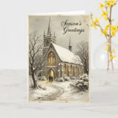 Kerstmis Besneeuwde Kerkkaart Kaart (Gele Bloem)