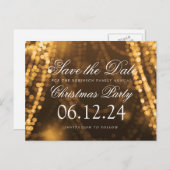 Kerstmis Bewaar de datum Twinkle String Lights Gol Aankondigingskaart (Voorkant / Achterkant)
