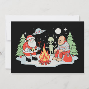 Kerstmis Bigfoot Alien Kampvuur Kerstvakantie Kaart