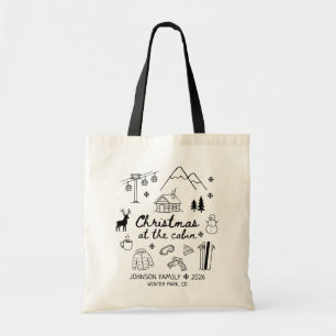 Kerstmis bij de blokhut gezamenlijke familie tote bag