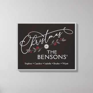 "Kerstmis bij de" Familienaam Vakantie SVG Canvas Afdruk