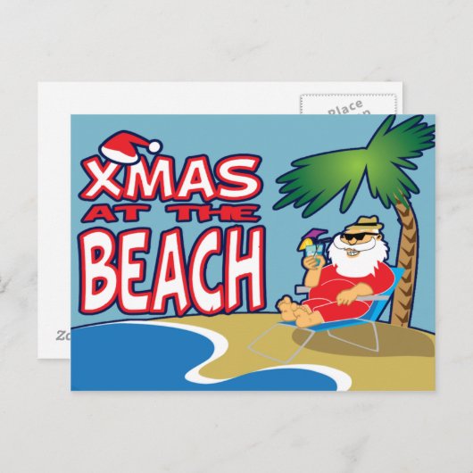 Kerstmis bij het strand-Briefkaart Feestdagenkaart (Voorkant / Achterkant)
