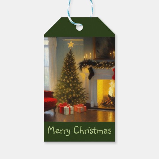 Kerstmis bij het vuur cadeaulabel (Achterkant)