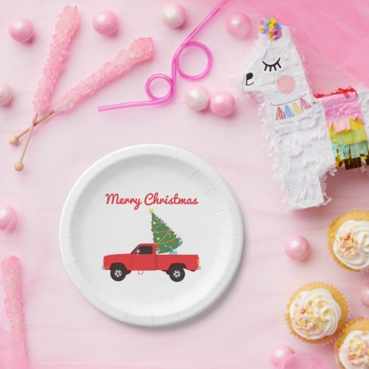 Kerstmis bij ophaalwagen papieren bordje (Feest)