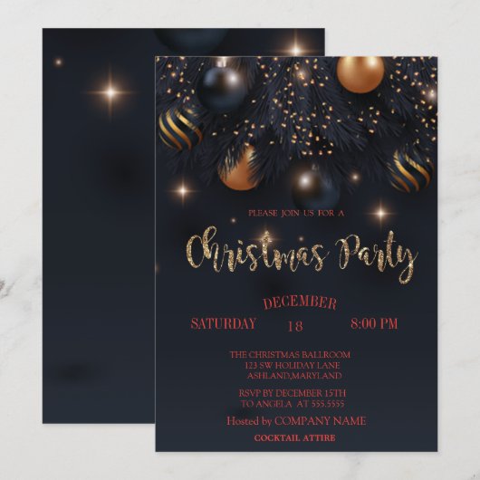 Kerstmis: Black Company Party Kaart (Voorkant / Achterkant)