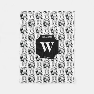 Kerstmis  Black White Santa Monogramed Fleece Deken