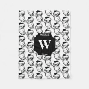 Kerstmis  Black White Santa Monogramed Fleece Deken