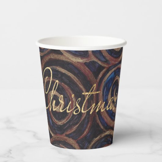 Kerstmis blauw en goud papieren bekers (Achterkant)