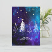 Kerstmis, Blauw, Wit, Sterren, Partij Kaart (Staand voorkant)