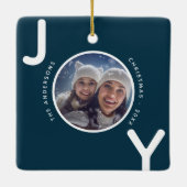 Kerstmis blauw witte vreugde foto modern keramisch ornament (Achterkant)