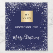 Kerstmis blauw zilver glinsterend bedrijfslogo wijn etiket (Enkel label)