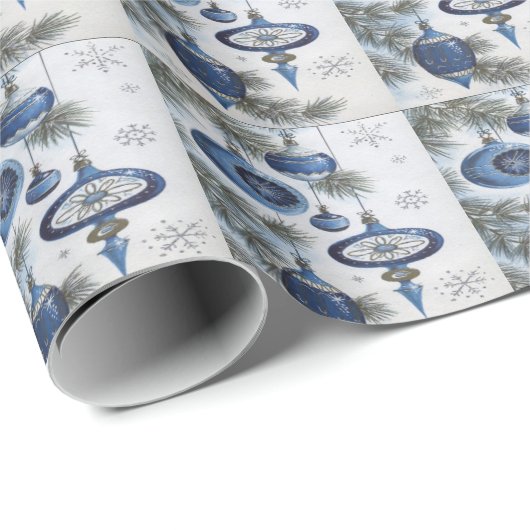 , kerstmis, blauw zilver Ornament Cadeaupapier (Rol Hoek)