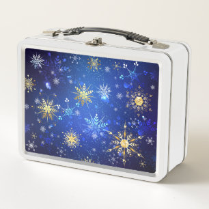 Kerstmis Blauwe Achtergrond met Gouden Sneeuwvlokk