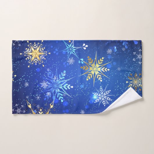 Kerstmis Blauwe Achtergrond met Gouden Sneeuwvlokk Bad Handdoek (Handdoek)