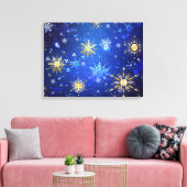 Kerstmis Blauwe Achtergrond met Gouden Sneeuwvlokk Canvas Afdruk (Insitu (Woonkamer))
