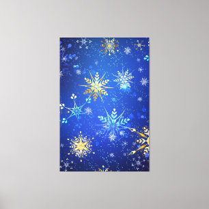 Kerstmis Blauwe Achtergrond met Gouden Sneeuwvlokk Canvas Afdruk
