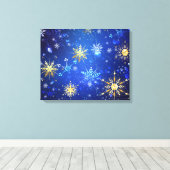 Kerstmis Blauwe Achtergrond met Gouden Sneeuwvlokk Canvas Afdruk (Insitu (Houten vloer))