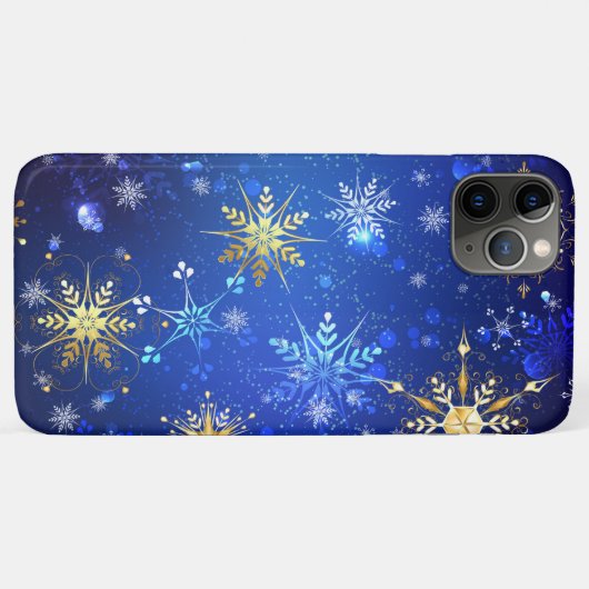Kerstmis Blauwe Achtergrond met Gouden Sneeuwvlokk Case-Mate iPhone Case (Achterkant (horizontaal))