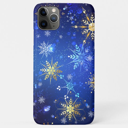 Kerstmis Blauwe Achtergrond met Gouden Sneeuwvlokk Case-Mate iPhone Case (Achterkant)