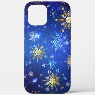 Kerstmis Blauwe Achtergrond met Gouden Sneeuwvlokk iPhone 12 Pro Max Hoesje