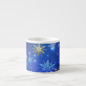 Kerstmis Blauwe Achtergrond met Gouden Sneeuwvlokk Espresso Kop (Voorkant)