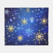Kerstmis Blauwe Achtergrond met Gouden Sneeuwvlokk Fleece Deken (Voorkant (Horizontaal))