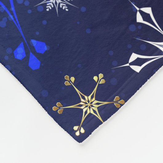 Kerstmis Blauwe Achtergrond met Gouden Sneeuwvlokk Fleece Deken (Hoek)