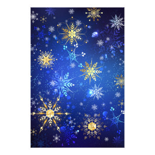 Kerstmis Blauwe Achtergrond met Gouden Sneeuwvlokk Foto Afdruk