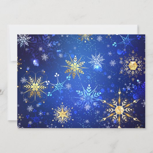 Kerstmis Blauwe Achtergrond met Gouden Sneeuwvlokk Kaart (Voorkant)