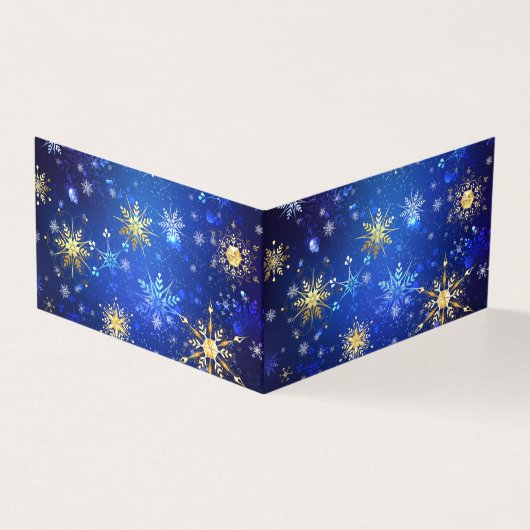 Kerstmis Blauwe Achtergrond met Gouden Sneeuwvlokk Kaart (Buitenkant)