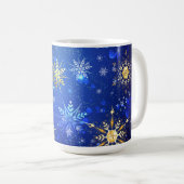 Kerstmis Blauwe Achtergrond met Gouden Sneeuwvlokk Koffiemok (Voorkant rechts)