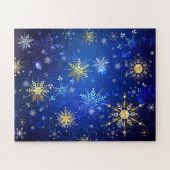 Kerstmis Blauwe Achtergrond met Gouden Sneeuwvlokk Legpuzzel (Horizontaal)