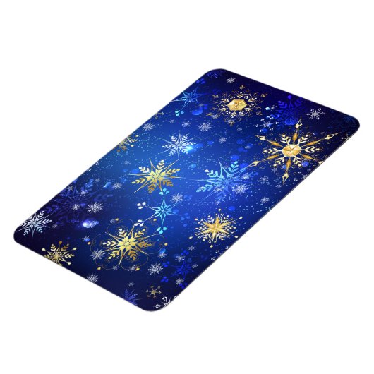 Kerstmis Blauwe Achtergrond met Gouden Sneeuwvlokk Magneet (Linkerzijde)