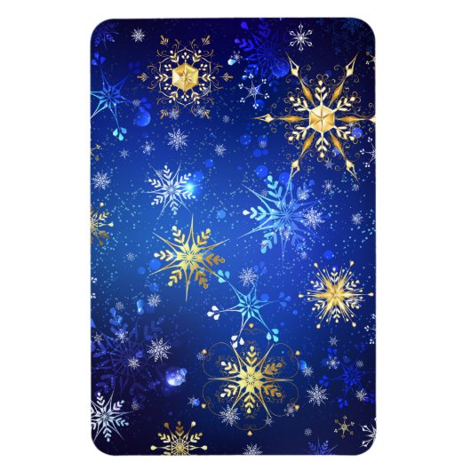Kerstmis Blauwe Achtergrond met Gouden Sneeuwvlokk Magneet (Verticaal)