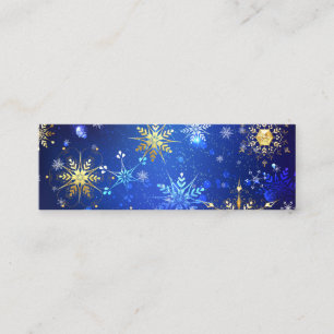 Kerstmis Blauwe Achtergrond met Gouden Sneeuwvlokk Mini Visitekaartje