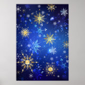 Kerstmis Blauwe Achtergrond met Gouden Sneeuwvlokk Poster (Voorkant)