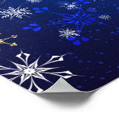 Kerstmis Blauwe Achtergrond met Gouden Sneeuwvlokk Poster (Hoek)