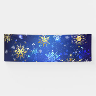 Kerstmis Blauwe Achtergrond met Gouden Sneeuwvlokk Spandoek