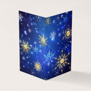 Kerstmis Blauwe Achtergrond met Gouden Sneeuwvlokk Visitekaartjes