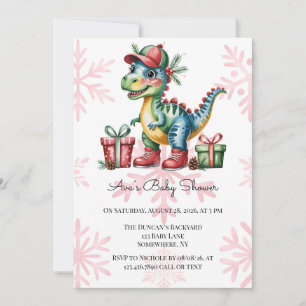 Kerstmis Blauwe Dino en Cadeaus Jongens Baby Showe Kaart
