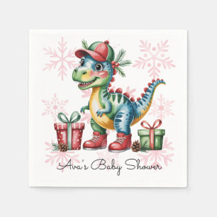 Kerstmis Blauwe Dino en Cadeaus Jongens Baby Showe Servet