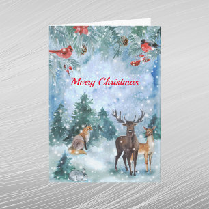 Kerstmis Blauwe Natuur Aquarel Feestdagen Kaart