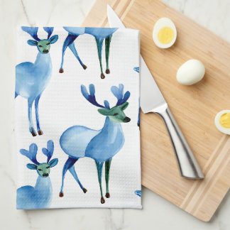 Kerstmis Blauwe Rendieren Theedoek
