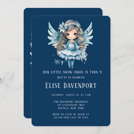 Kerstmis Blauwe Sneeuw Engel Meisje Verjaardagsfee Kaart (Voorkant / Achterkant)