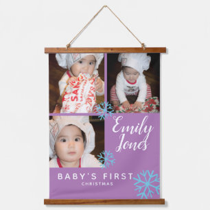 Kerstmis Blauwe Sneeuwvlokken Baby Fotocollage Hangend Wandkleed