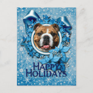 Kerstmis - Blauwe Snowflakes - Bulldog Feestdagenkaart